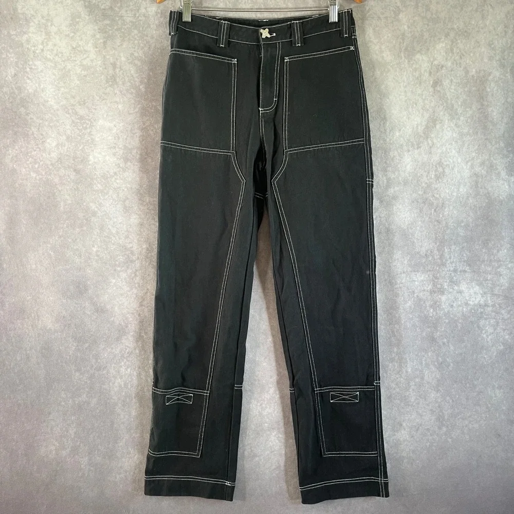Liquid Lagoon Workwear Pants Men 33x30 Black Contrast Stitch Herringbone Utility